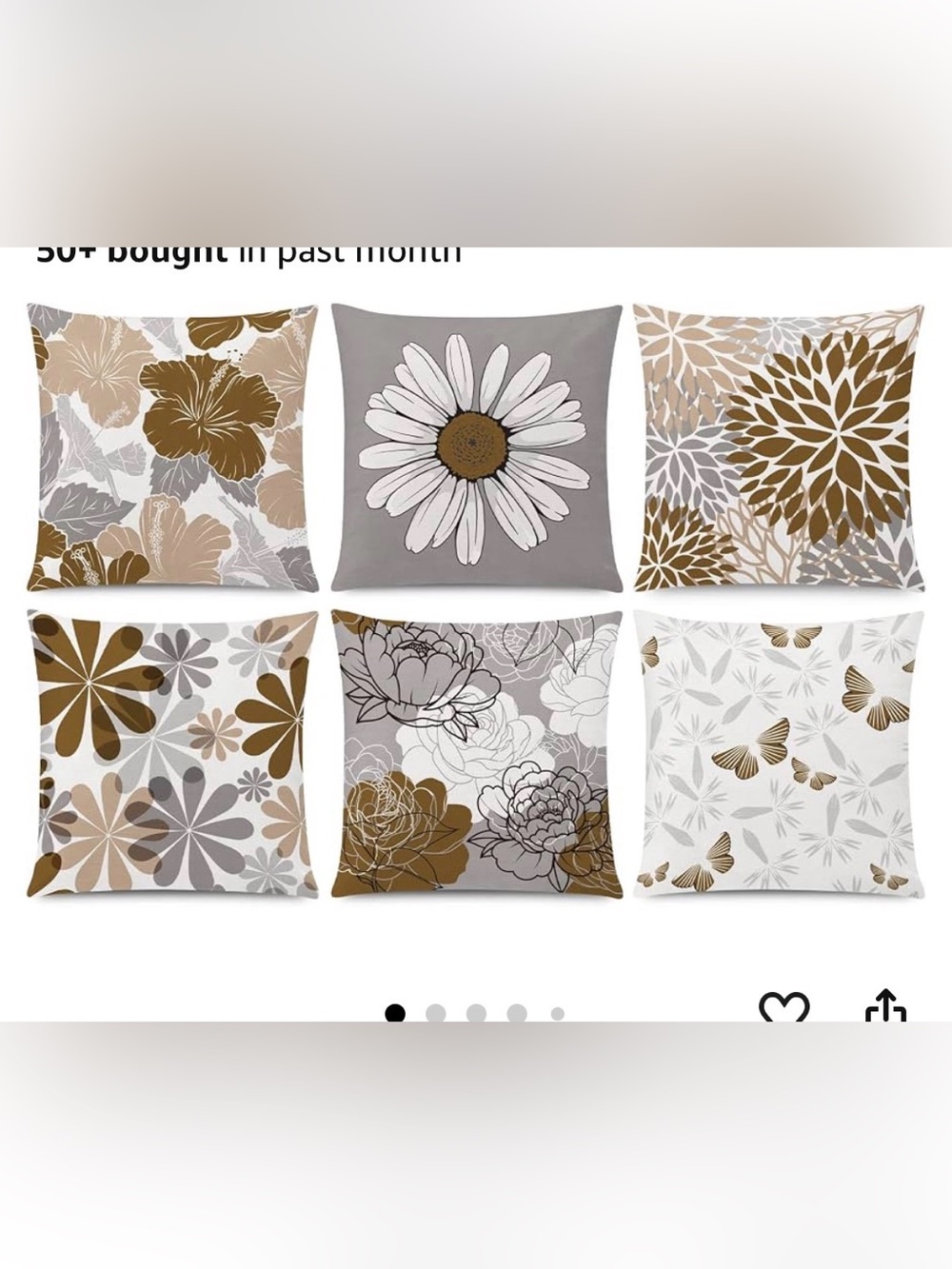 Decorative Floral  Pillow Cover Set - Taupe, White & Brown